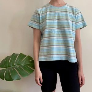 Blue and green striped cropped vintage t-shirt